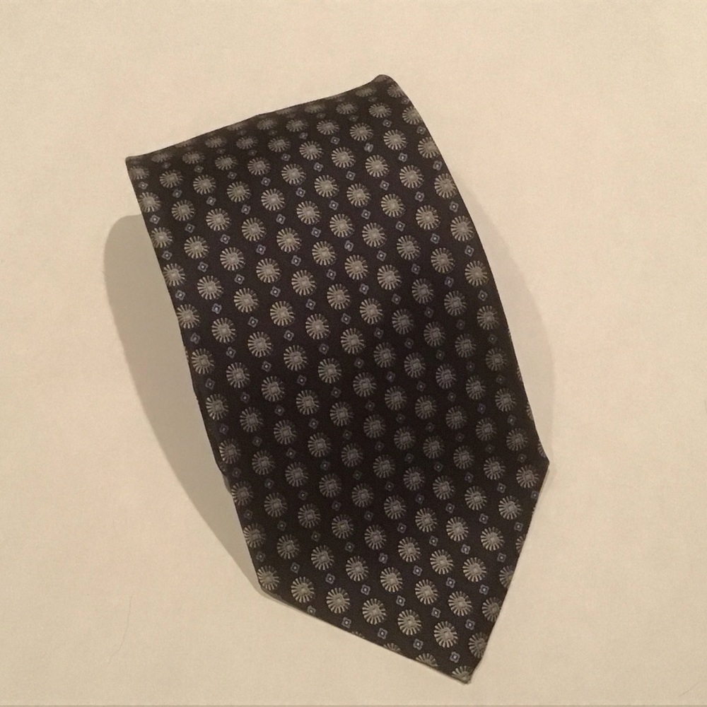 Brioni Neck Tie 100% Silk Hand Made In Italy Navy Blue Silver Geometric 59” 4”